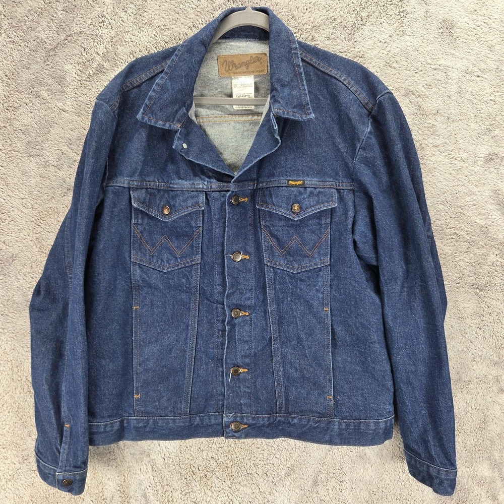 Vintage Wrangler Jacket Mens XL Blue Authentic Western Denim Button Cowboy